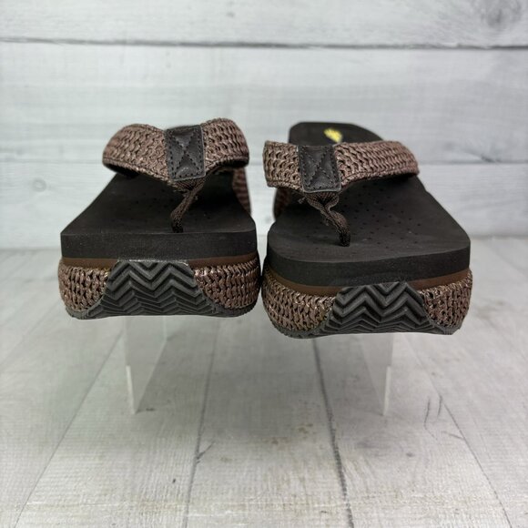 Volatile CANOVA Brown Raffia Straps Wedge Platform Thong Flip Flop Sandals Sz 9 - Picture 3 of 14